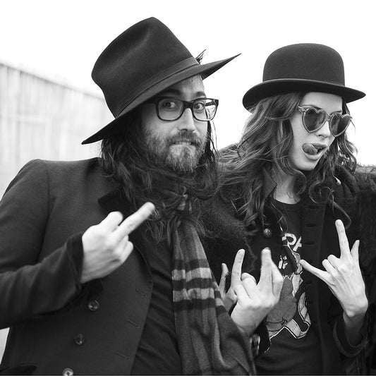 Black & White Photograph art print Sean Lennon Charlotte Kemp Muhl flipping the bird